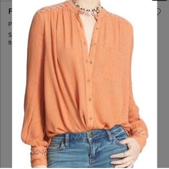 Free People Tops - Free People Small Orange Crochet Long Sleeve